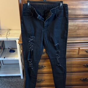SHEIN Black Distressed Skinny Jeans